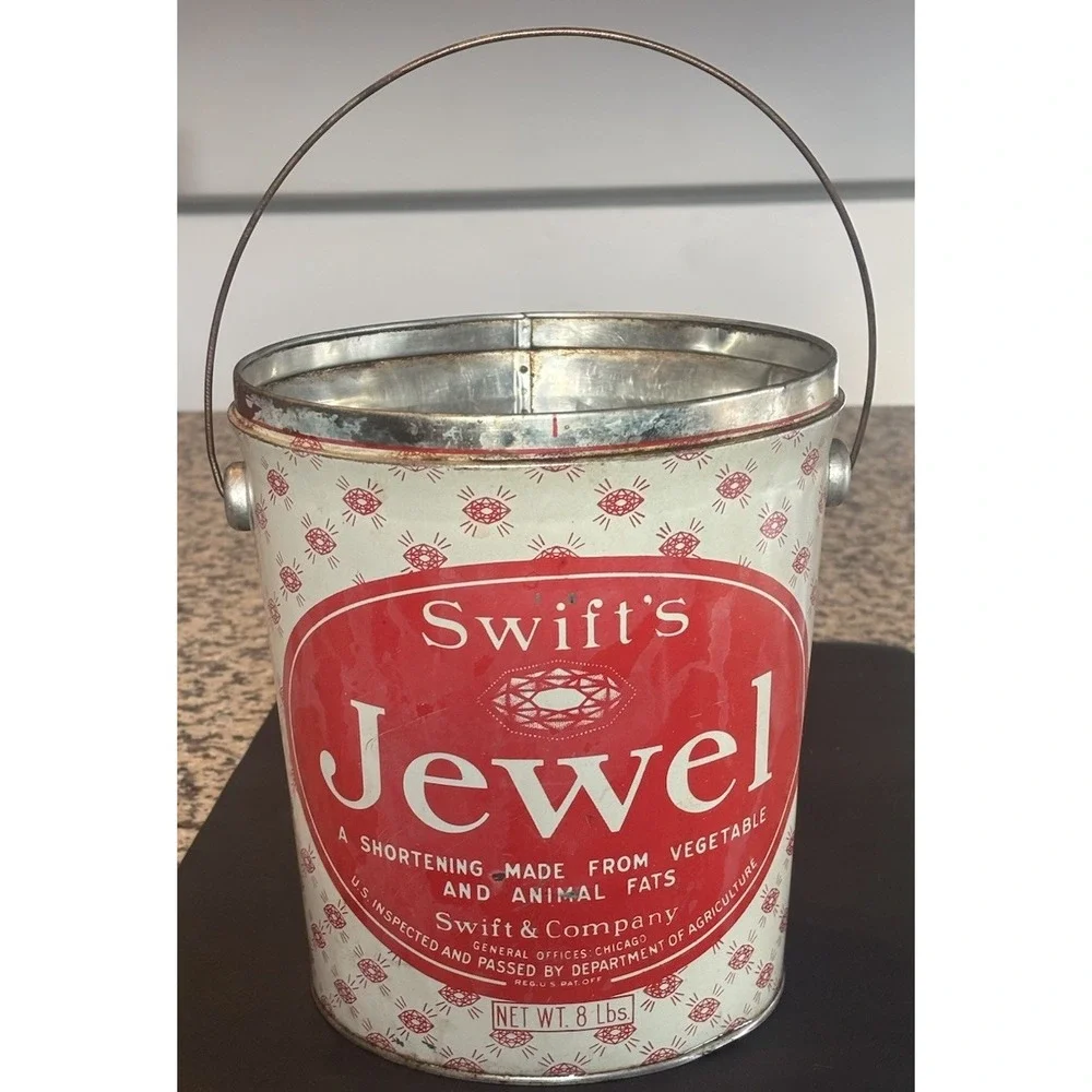 Vtg Swift's Jewel Shortening Bucket Pail Tin Can 8.25